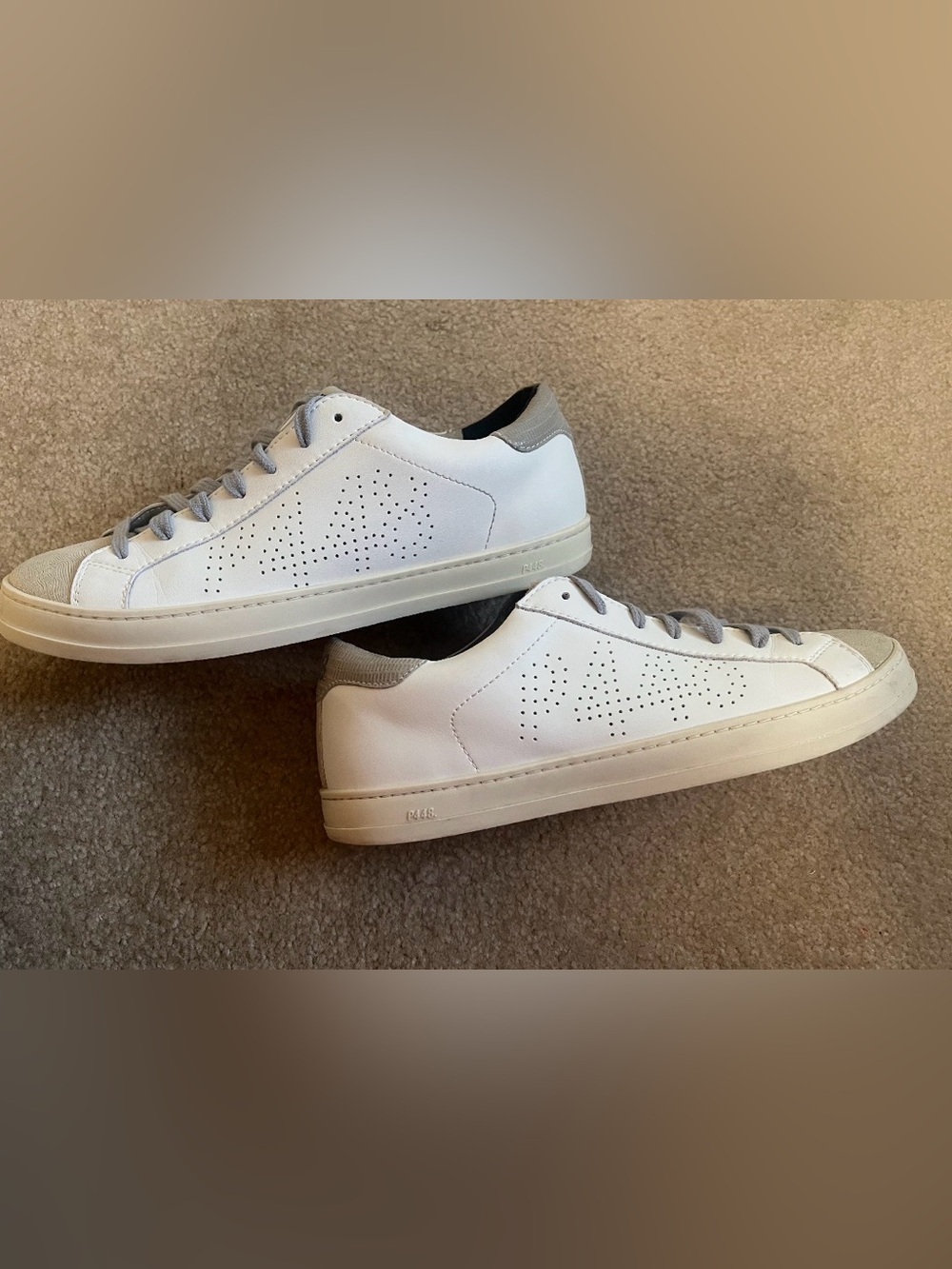 P448 White Leather Low-Top Sneakers with Gray Accents Size 42